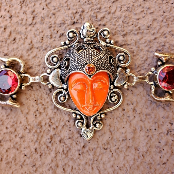 New Carved Goddess Face Multi Gemstone 925 Silver Bracelet. - Picture 12 of 15